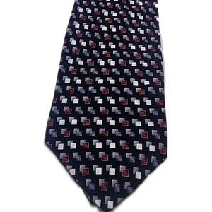 Alexander Lloyd Tie Mens OS Geometric Square Pattern Black Gray Silk Classic